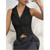 imageMilumia Women Button Front V Neck Collared Work Blazer Sleeveless Fitted Crop VestBlack