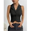 imageMilumia Women Button Front V Neck Collared Work Blazer Sleeveless Fitted Crop VestBlack