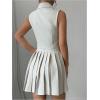 imageMilumia Womens 2 Piece Outfit Lapel Neck Button Down Blazer Vest and Pleated Skirt SetLight Grey