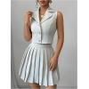 imageMilumia Womens 2 Piece Outfit Lapel Neck Button Down Blazer Vest and Pleated Skirt SetLight Grey