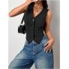 imageMilumia Womens Button Front Blazer Vest Sleeveless V Neck Asymmetrical Hem Tank TopsBlack