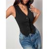imageMilumia Womens Button Front Blazer Vest Sleeveless V Neck Asymmetrical Hem Tank TopsBlack