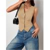 imageMilumia Womens Button Front Blazer Vest Sleeveless V Neck Asymmetrical Hem Tank TopsKhaki