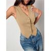 imageMilumia Womens Button Front Blazer Vest Sleeveless V Neck Asymmetrical Hem Tank TopsKhaki