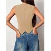imageMilumia Womens Button Front Blazer Vest Sleeveless V Neck Asymmetrical Hem Tank TopsKhaki