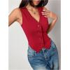 imageMilumia Womens Button Front Blazer Vest Sleeveless V Neck Asymmetrical Hem Tank TopsRed