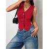 imageMilumia Womens Button Front Blazer Vest Sleeveless V Neck Asymmetrical Hem Tank TopsRed
