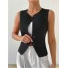 imageMilumia Womens Button Front Crew Neck Casual Business Sleeveless Blazer VestBlack