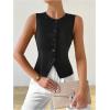 imageMilumia Womens Button Front Crew Neck Casual Business Sleeveless Blazer VestBlack