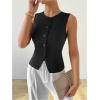 imageMilumia Womens Button Front Crew Neck Casual Business Sleeveless Blazer VestBlack