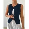 imageMilumia Womens Button Front Crew Neck Casual Business Sleeveless Blazer VestDark Blue