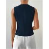 imageMilumia Womens Button Front Crew Neck Casual Business Sleeveless Blazer VestDark Blue