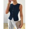 imageMilumia Womens Button Front Crew Neck Casual Business Sleeveless Blazer VestDark Blue