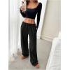 imageMilumia Womens Drawstring Low Waist Straight Leg Sweatpants Loose Fit Track PantsBlack