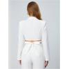 imageMilumia Womens Long Sleeve Lapel Neck Tie Back Crop Wrap Blazer Crisscross Button Down Shoulder Pad Cropped JacketWhite