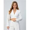 imageMilumia Womens Long Sleeve Lapel Neck Tie Back Crop Wrap Blazer Crisscross Button Down Shoulder Pad Cropped JacketWhite