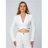 imageMilumia Womens Long Sleeve Lapel Neck Tie Back Crop Wrap Blazer Crisscross Button Down Shoulder Pad Cropped JacketWhite