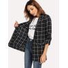 imageMilumia Womens Open Front Blazer Casual Lightweight Plaid Roll Up Sleeve Jacket ShirtBlack