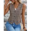 imageMilumia Womens Plaid V Neck Vest Single Breasted Sleeveless Work Blazer JacketBrown