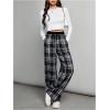 imageMilumia Womens Plaid Wide Leg Pants Drawstring High Waist Soft Knit Pants with PocketBlack