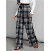 imageMilumia Womens Plaid Wide Leg Pants Drawstring High Waist Soft Knit Pants with PocketBlack