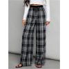 imageMilumia Womens Plaid Wide Leg Pants Drawstring High Waist Soft Knit Pants with PocketBlack