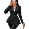 imageMilumia Womens Textured Ruffle Hem Blazer Single Button Shawl Collar Long Sleeve JacketBlack