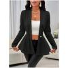 imageMilumia Womens Textured Ruffle Hem Blazer Single Button Shawl Collar Long Sleeve JacketBlack