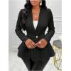 imageMilumia Womens Textured Ruffle Hem Blazer Single Button Shawl Collar Long Sleeve JacketBlack