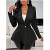 imageMilumia Womens Textured Ruffle Hem Blazer Single Button Shawl Collar Long Sleeve JacketBlack