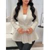 imageMilumia Womens Textured Ruffle Hem Blazer Single Button Shawl Collar Long Sleeve JacketKhaki