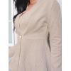 imageMilumia Womens Textured Ruffle Hem Blazer Single Button Shawl Collar Long Sleeve JacketKhaki
