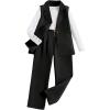 imageMilumia Girls 3 Piece Outfits Long Sleeve Tee Shirt and Blazer Vest with PantsBlack