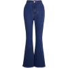 imageMilumia Girls Raw Hem Flare Jeans Long Bell Bottom Wide Leg Denim Pants with PocketsDeep Blue