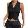 imageMilumia Women Button Front V Neck Collared Work Blazer Sleeveless Fitted Crop VestBlack