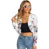 imageMilumia Women Floral Casual Crop Blazer Open Front Lightweight OutwearWhite