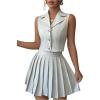 imageMilumia Womens 2 Piece Outfit Lapel Neck Button Down Blazer Vest and Pleated Skirt SetLight Grey