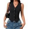 imageMilumia Womens Button Front Blazer Vest Sleeveless V Neck Asymmetrical Hem Tank TopsBlack