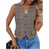 imageMilumia Womens Plaid V Neck Vest Single Breasted Sleeveless Work Blazer JacketBrown