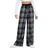 imageMilumia Womens Plaid Wide Leg Pants Drawstring High Waist Soft Knit Pants with PocketBlack