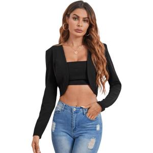 imageMilumia Business Casual Blazers for Women Open Front Crop Lightweight Jacket Shrug OutwearBlack