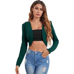 imageMilumia Business Casual Blazers for Women Open Front Crop Lightweight Jacket Shrug OutwearGreen