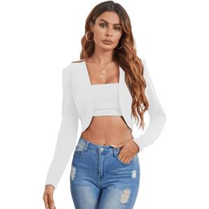 imageMilumia Business Casual Blazers for Women Open Front Crop Lightweight Jacket Shrug OutwearWhite