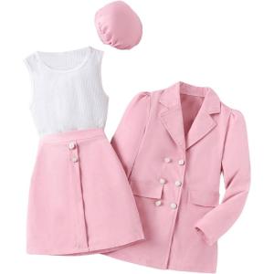 imageMilumia Girls 4 Piece Outfits Knit Top Mini Skirt and Blazer Jacket with HatsPink