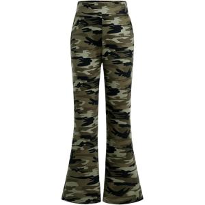 imageMilumia Girls Camo Print Flared Leg Long Pants High Waisted Bell BottomsArmy Green