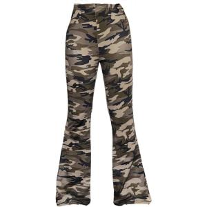 imageMilumia Girls Camo Print Flared Leg Long Pants High Waisted Bell BottomsBrown