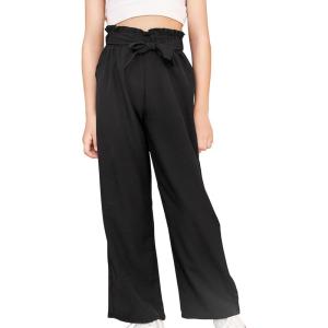 imageMilumia Girls Cute High Waist Flowy Wide Leg Dress Pants Palazzo PantsBlack