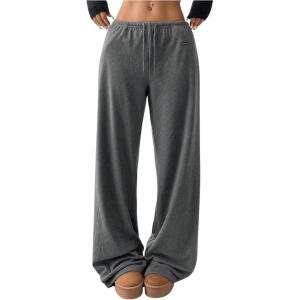 imageMilumia Womens Drawstring Low Waist Straight Leg Sweatpants Loose Fit Track PantsGrey