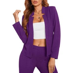 imageMilumia Womens Elegant Open Front Notched Neck Blazer Work Outerwear JacketPurple