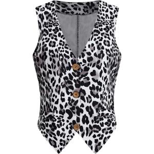 imageMilumia Womens Leopard Print Blazer Vest V Neck Sleeveless Button Down JacketGrey